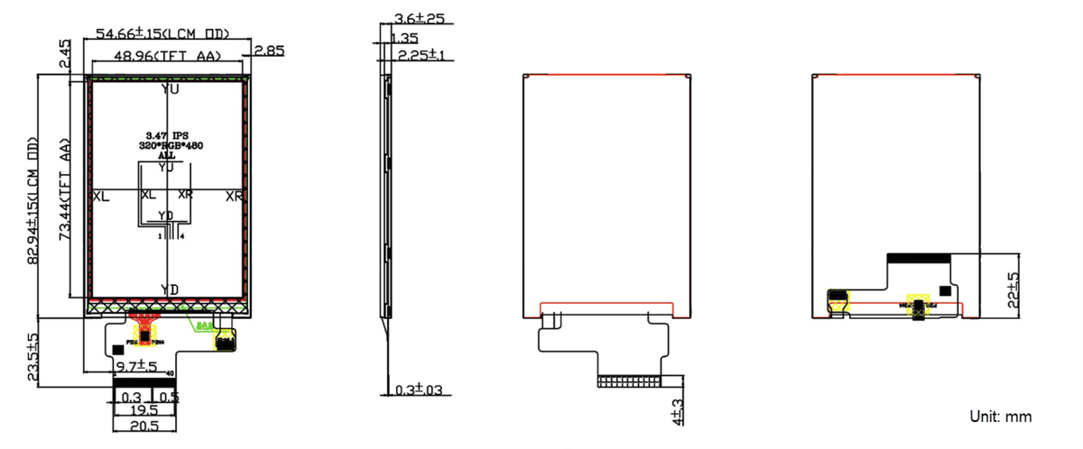 Mechanical Drawing - 4D LCD 3.5 Mechanical Drawing - 4D LCD 3.5